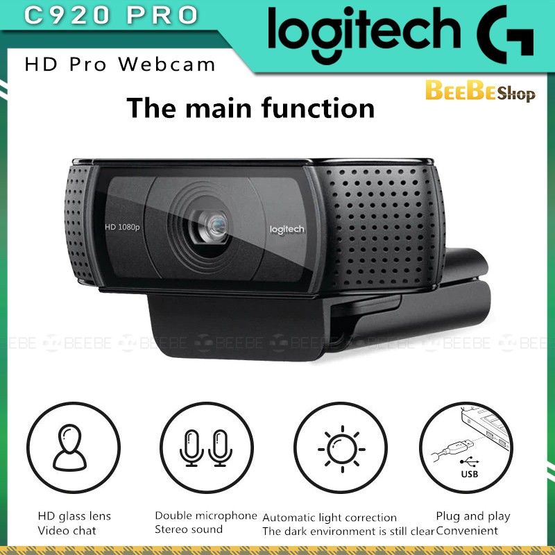 Logitech C920 Pro / C920e - Webcam Cao Cấp Chất Lượng HD 1080p, Có 2 Micro, Họp Trực Tuyến, Live stream, Học Online
