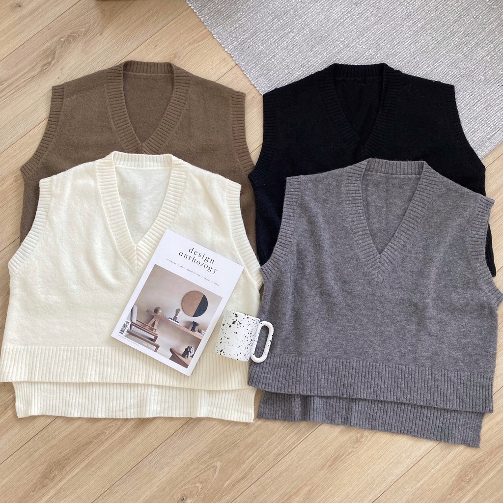 Áo gile len cổ V trơn _ A0241