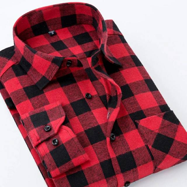 Áo Sơ Mi Vải Flannel 100% Cotton Màu Đỏ / Đen Thời Trang Trẻ Trung