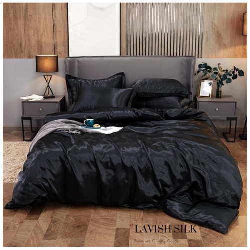 Bộ Vỏ Chăn Phi Lụa Lavish Silk Cao Cấp Mát Lạnh Hàng Loại 1 Không Nối Vải - Đen