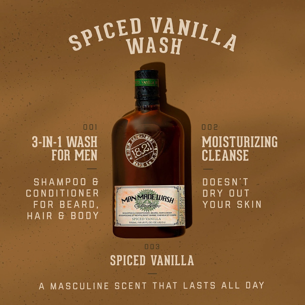 Dầu gội xả tắm nam [3in1] 18.21 Man Made Wash Sweet Tobacco , Spiced Vanilla , Absolute Mahogany , Noble Oud  532ml