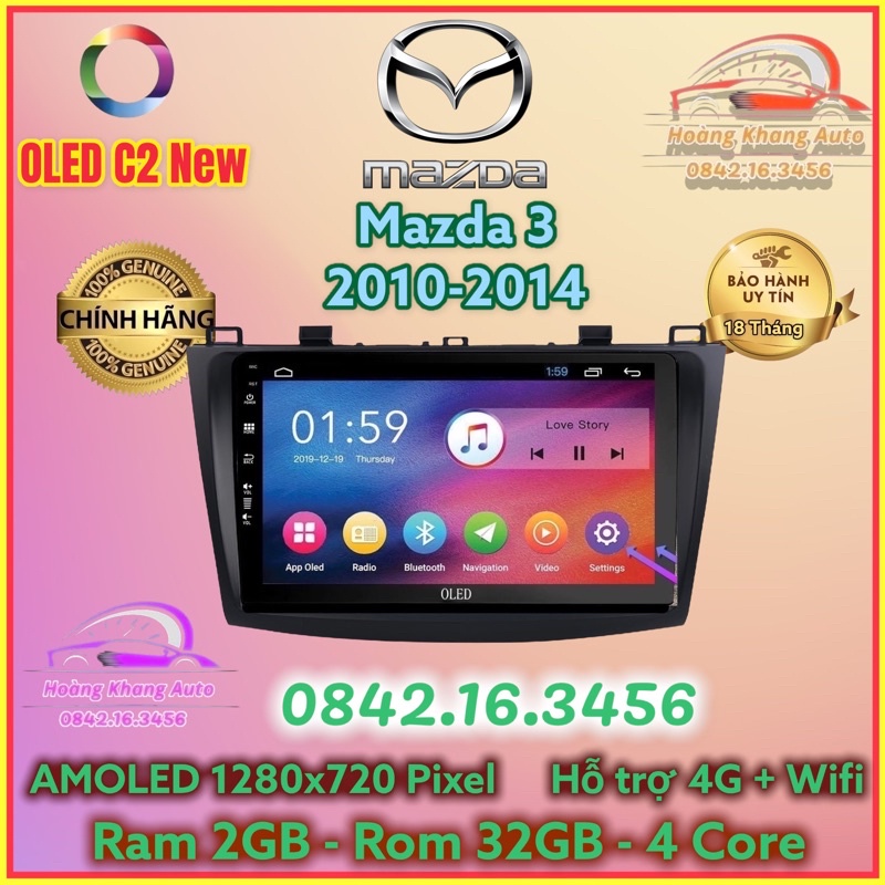 Màn hình Android OLED C2 New Theo Xe Mazda 3 2010 - 2014, 9 inch kèm dưỡng và jack nguồn zin