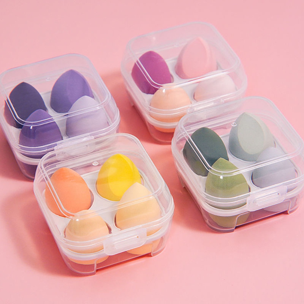 Set 4 mút trang điểm, tán kem nền hình quả trứng mềm mịn cao cấp có hộp đựng tiện ích