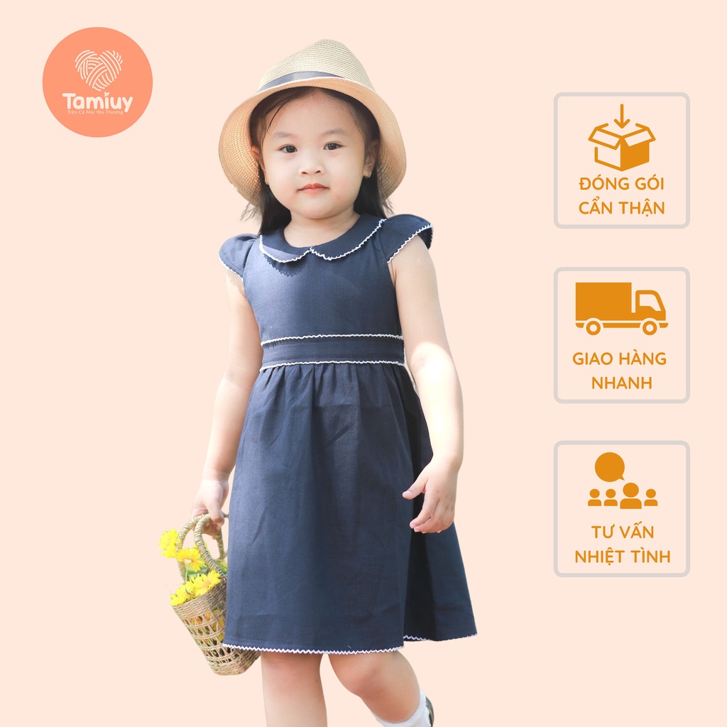 Váy Bé Gái Tamiuy Cao Cấp Thiết Kế Tay Phồng Cánh Tiên Rode ở Cổ Và Eo Chất Liệu Linen Mềm Mại