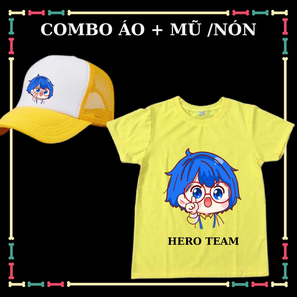 Combo áo mũ/nón in mẫu Hero Team siêu hot cho bé trai, bé gái