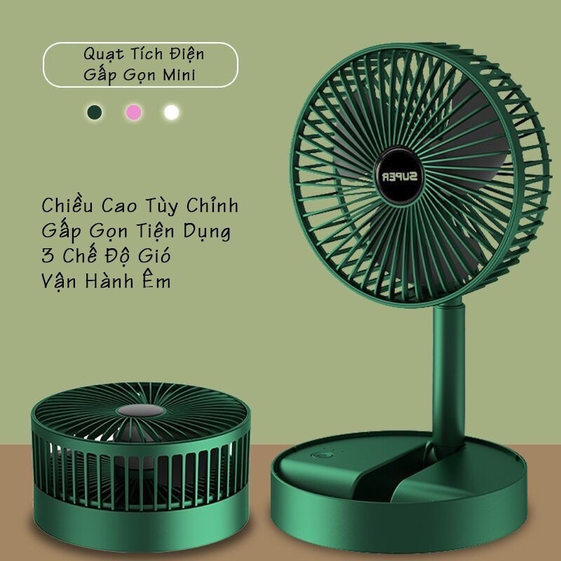 Quạt Tích Điện Cầm Tay Mini Để Bàn Gấp Tròn Siêu Gọn 3 Chế Độ Gió Siêu Mạnh Pin Chạy 6-8 Giờ Mẫu Mới 5.0