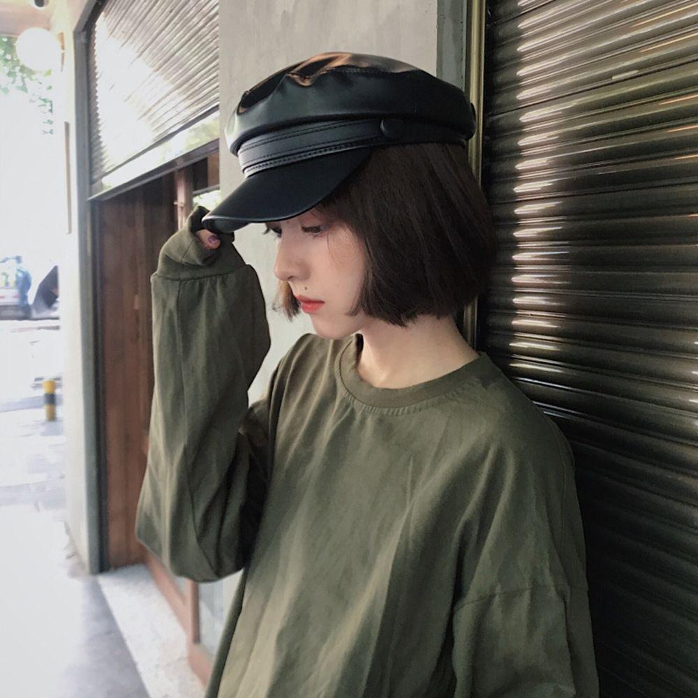 Mũ Beret Da PU Màu Trơn Ngọt Ngào Dễ Phối Đồ Thời Trang Mùa Đông Cho Nữ