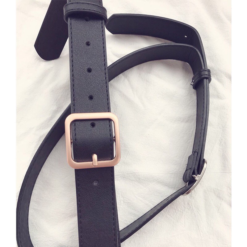 Dây nịt thắt lưng kim lật vuông màu chì màu vàng phong cách vintage hot hit bản 2.5cm