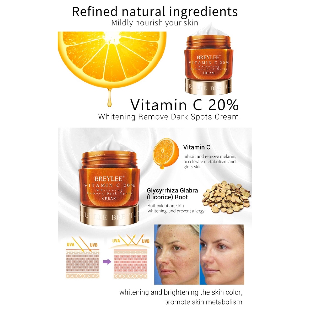 BREYLEE Retinol/Vitamin C/Hyaluronic acid Face Cream Whitening Moisturizing Firming Skin Care 40g