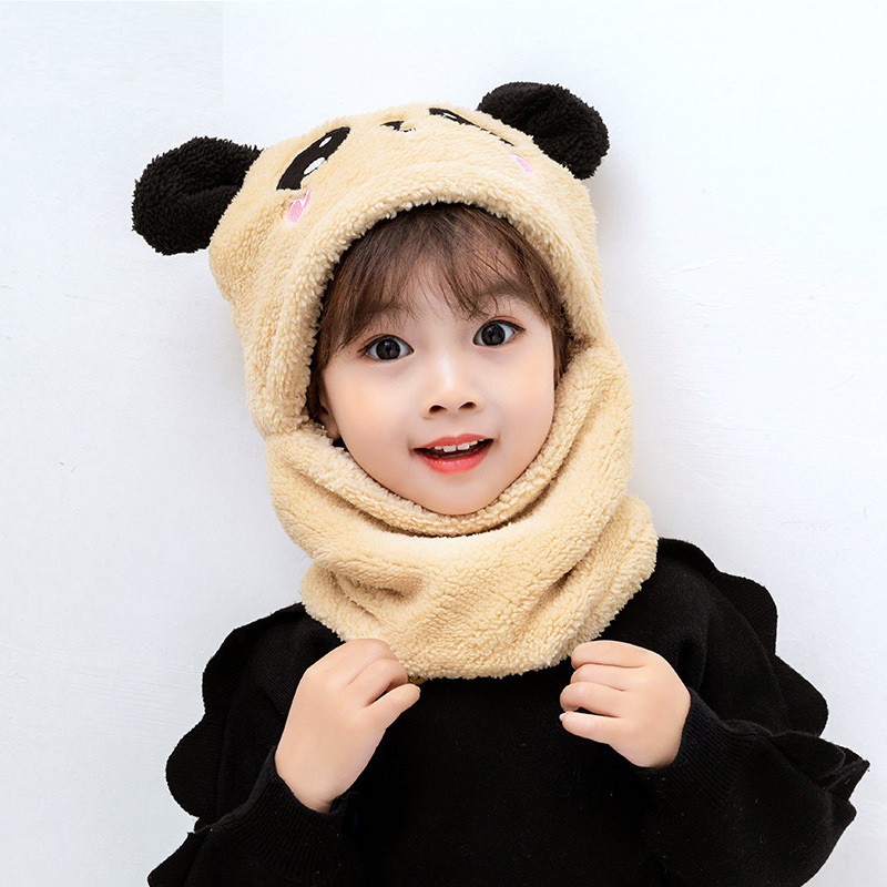 Mũ len trùm đầu tai gấu PANDA dễ thương liền khăn cổ giữ ấm chống gió lạnh mùa đông