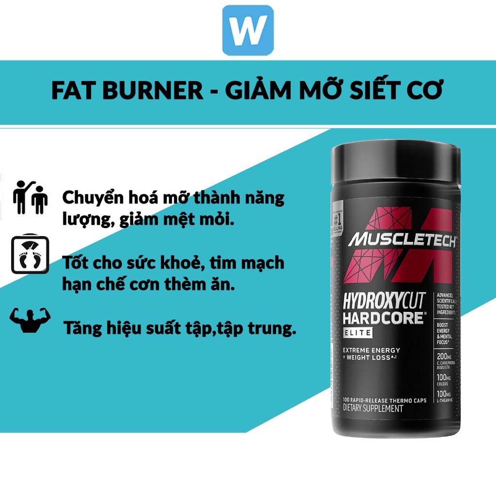 Viên Hỗ Trợ Đốt Mỡ MuscleTech Hydroxycut Hardcore Elite USA 100 Viên