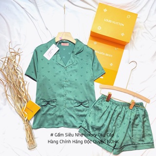 Bộ pijama đùi lụa gấm tim cao cấp Nohk