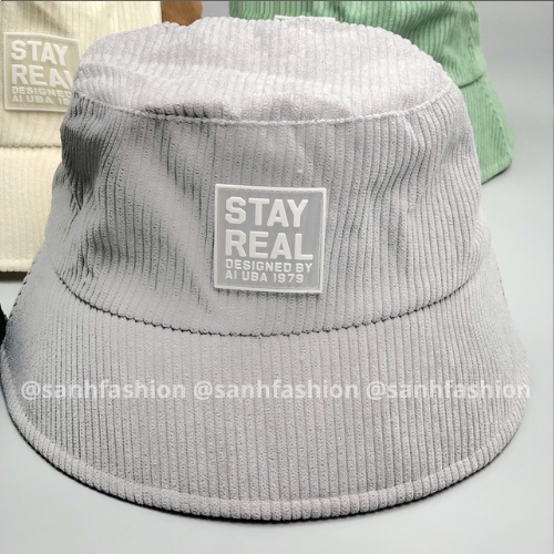 Mũ bucket vành cụp thêu tem STAY REAL Nón tai bèo chất nhung tăm cao cấp thời trang form unisex nam nữ BK30