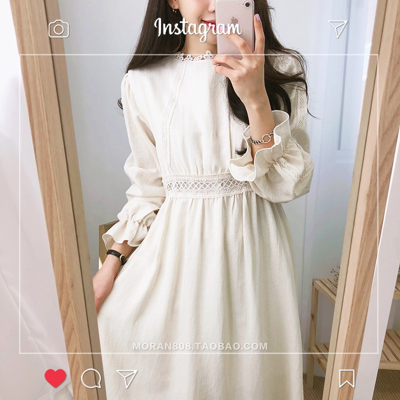 (ORDER) Váy MORAN dài tay dáng xòe dài phối ren Dress Vintage Hàn Quốc