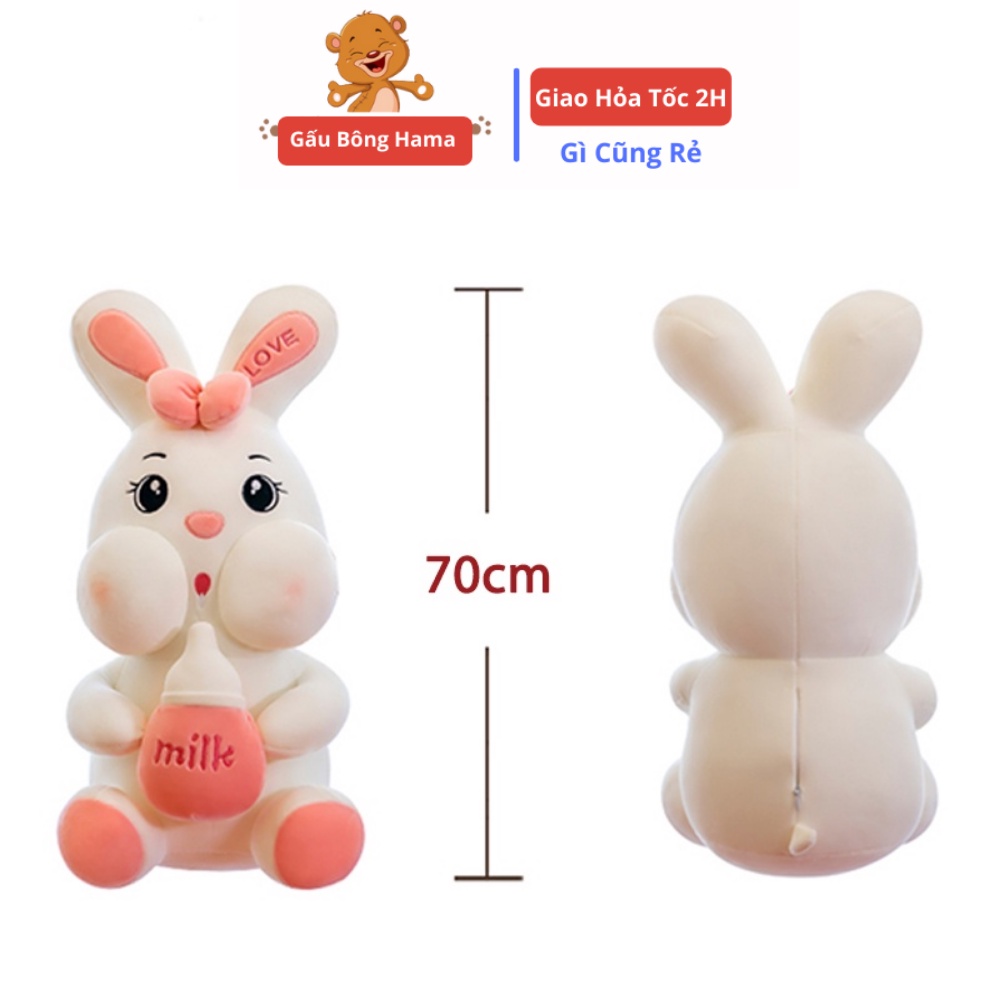 Gấu Bông Thỏ Mũ Tím - Ôm Bình Sữa - Thỏ Nhồi Bông Hama