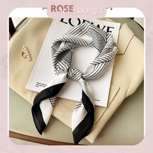 Khăn lụa quàng cổ vuông mềm mại kèm họa tiết kich thước 70x70 Rose.Accessories mã KQC11