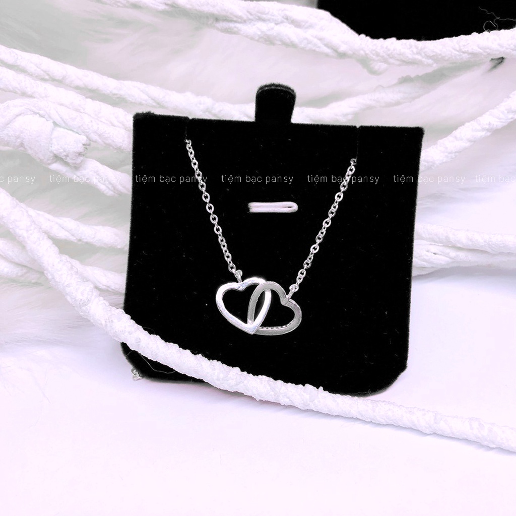 Dây chuyền nữ bạc ta PANSY mặt hai trái tim đan nhau, vòng cổ nữ bạc 925 vĩnh cửu