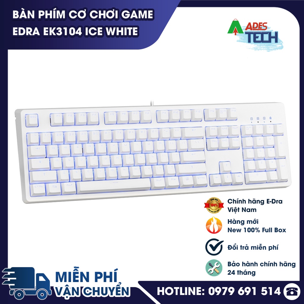 Bàn Phím Cơ Chơi Game EDRA EK3104 Ice White - Switch Đủ Màu - Chính Hãng - Giá Rẻ - BH 2 Năm