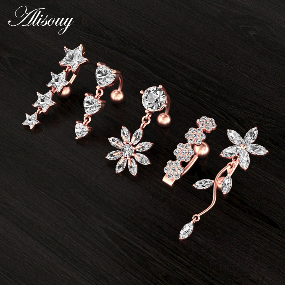 1 Khuyên Rốn Bằng Thép Đính Đá Zircon Hình Cú Mèo Mặt Trăng Ngôi Sao Gợi Cảm Cho Nữ