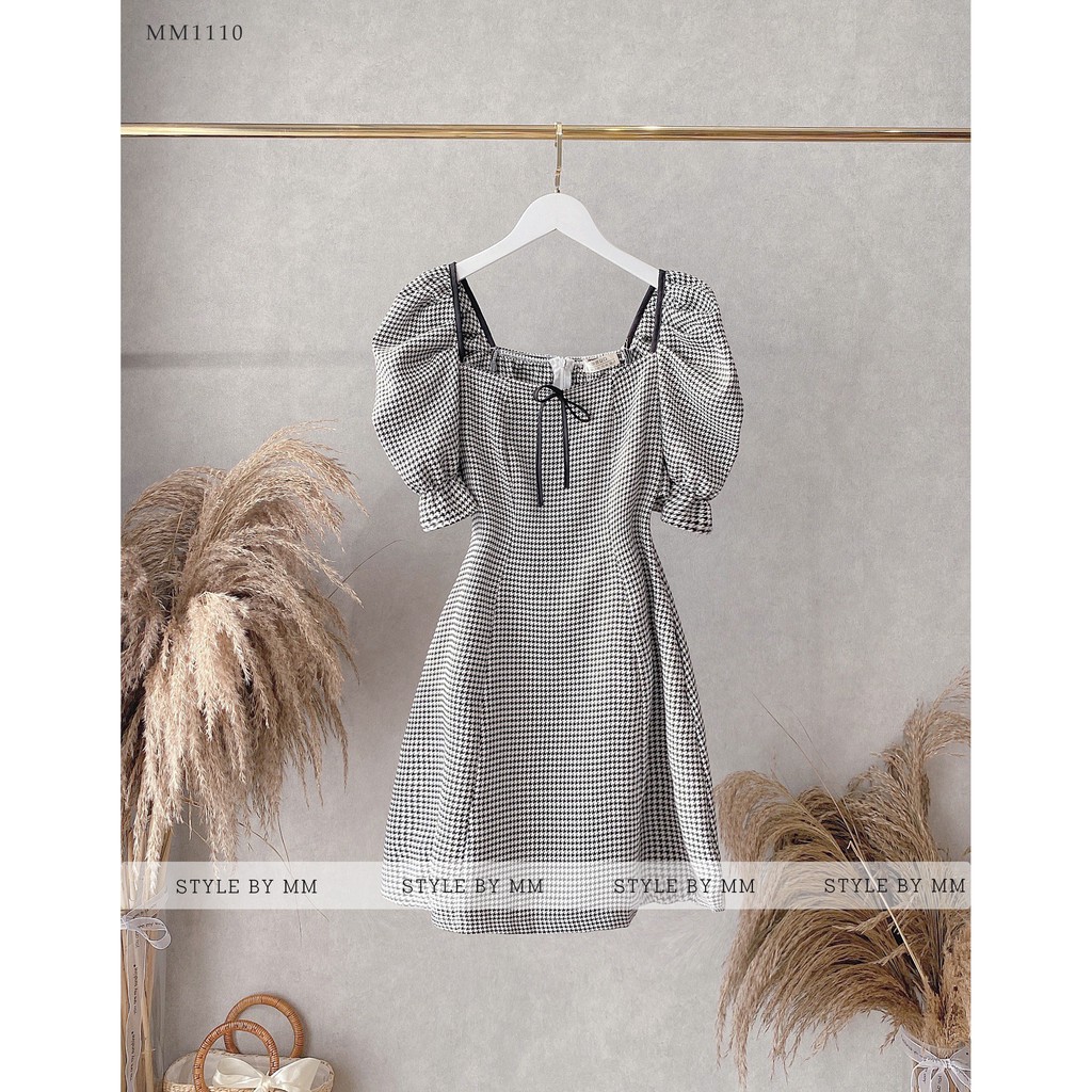 Đầm Nữ Dễ Thường, Đầm Đẹp Váy Cổ Vuông Tay Bồng Cách Điệu Chất Liệu Đũi Hàn - Thời Trang Thiết Kế Style By MM