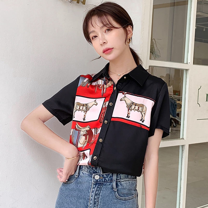 New 2020 Summer Black Red Print Fashion Korean Style Loose Short Sleeves Casual OL Office  Shirts Top for Women | BigBuy360 - bigbuy360.vn