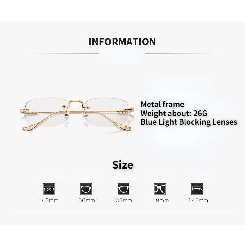 Kính đọc sách chống ánh sáng xanh không khung mới Kính đọc sách thời trang nam nữ thoải mái Độ + 100 ° (+1,00), + 150 ° (+1,50), + 200 ° (+2,00), + 250 ° (+2,50), + 300 ° (+3,00), + 350 ° (+3.50), + 400 ° (+4.00)