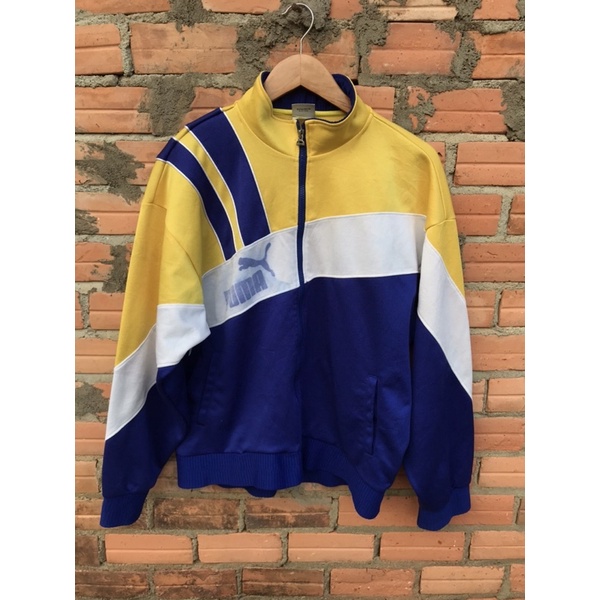 Áo khoác thể thao Nam hiệu Puma vintage 90s phố xanh vàng size XL