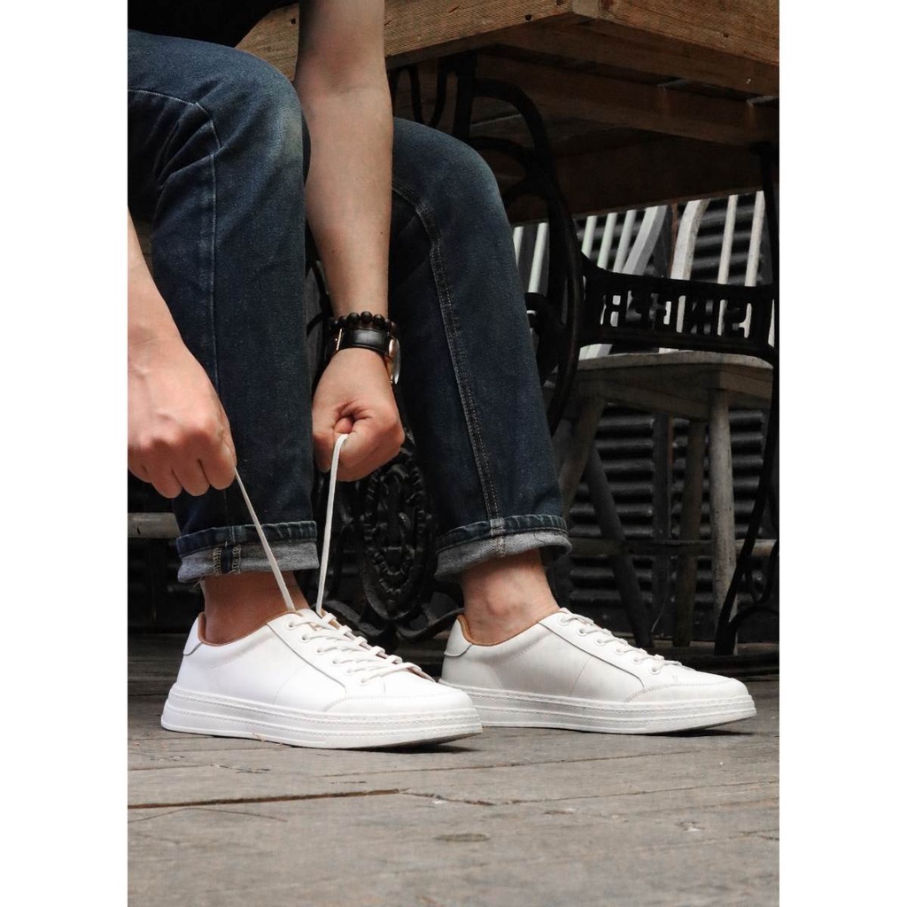 Giày Thể Thao LC2101 White Sneaker Lucas Shoes, da bò thật, đế khâu cao 3,5cm, dễ phối đồ - BH 1 năm