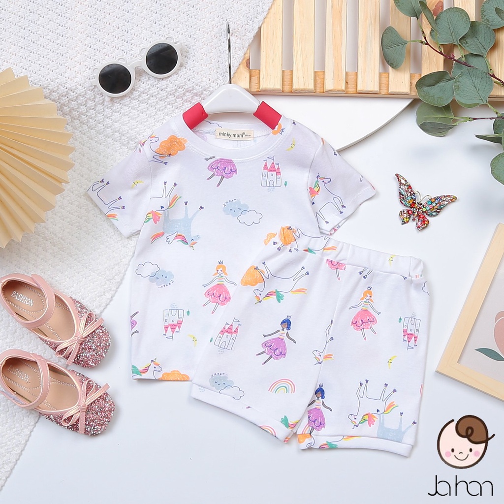 [MÀU NGẪU NHIÊN]Combo 4Bộ Quần Áo Bé Gái, Bé Trai Minky Mom Vải Cotton Borip Động Vật, Bộ Cộc Tay Cho Bé Mặc Nhà MKM2212