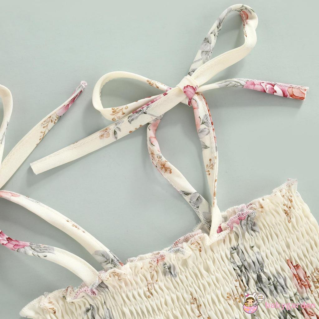 Bộ Áo Liền Quần Hai Dây Không Tay Cài Nút In Hoa Dành Cho Bé Gái 0-18 Tháng Tuổi