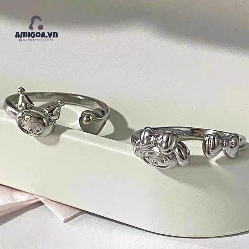 ✨✨SANRIO Nhẫn Cặp Màu Bạc Họa Tiết Kuromi Dễ Thương Thời Trang Làm Quà Tặng Cho Bạn Gái/ Bạn Gái