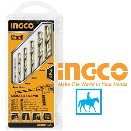 Bộ 6 mũi khoan kim loại từ 2mm tới 8mm HSS INGCO AKDB1065