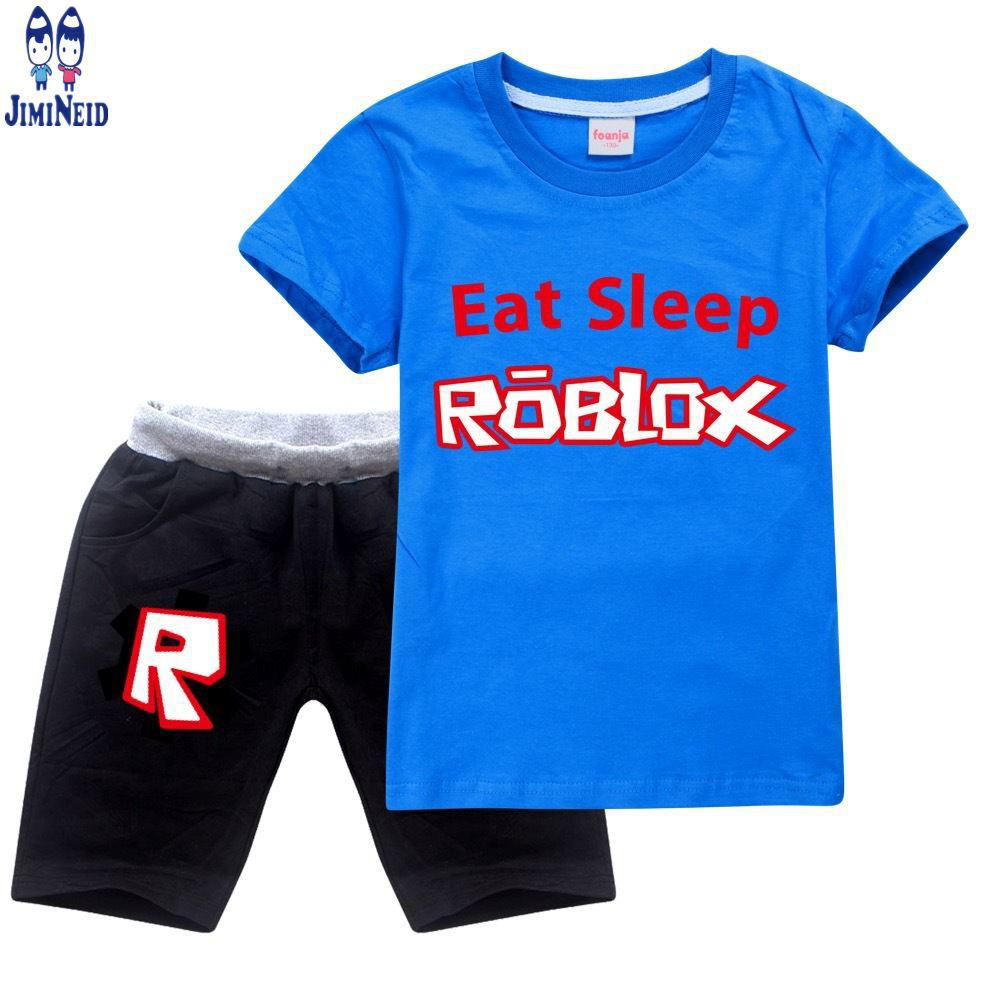 【JD】Summer hot sale ROBLOX Children's  Suit Pure Cotton Boys and Girls Short-sleeved cotton T-shirt + shorts 2-piece set