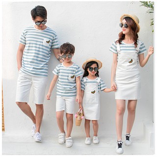 Set đồ gia đình yếm trắng áo kẻ xanh