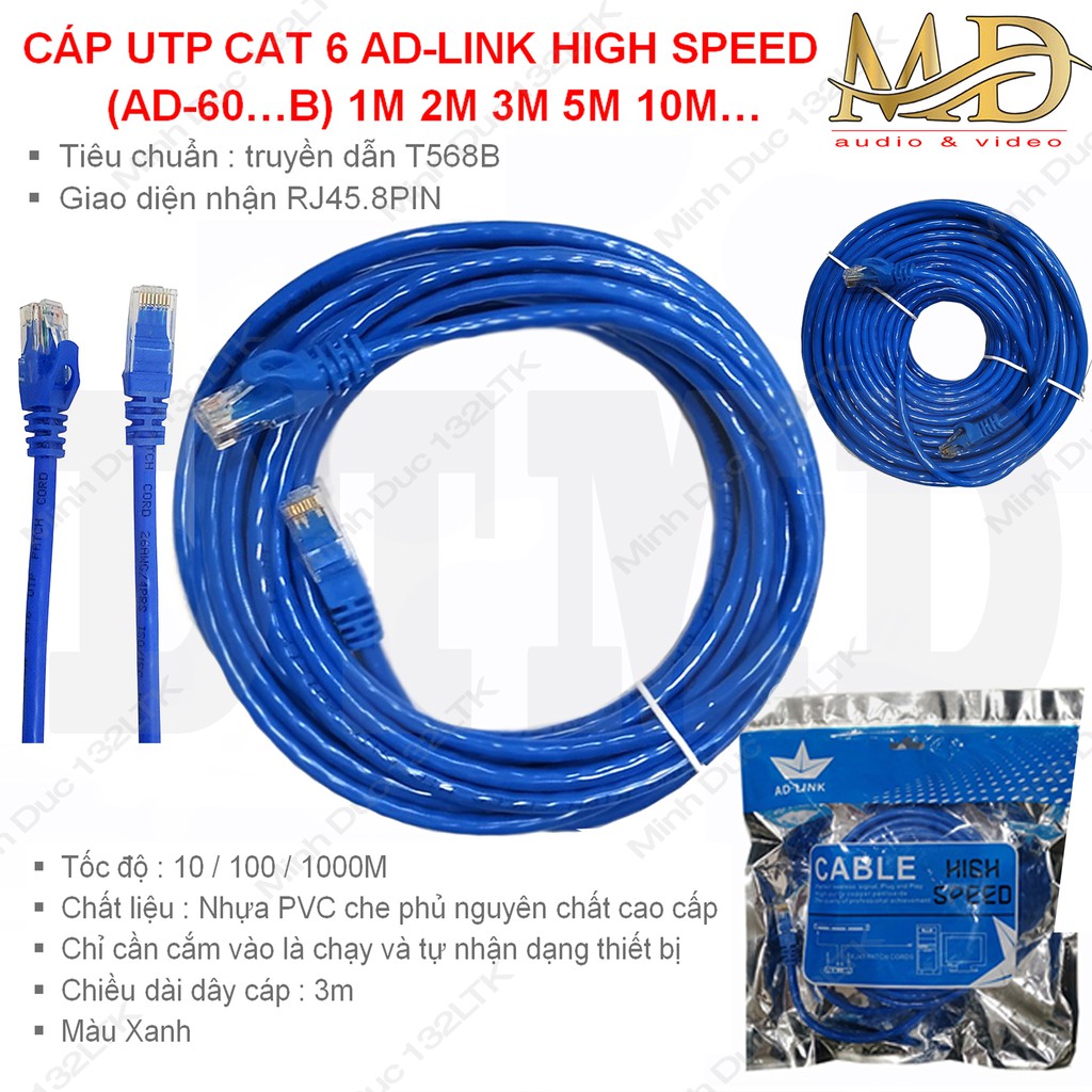 Cable Internet - CÁP UTP CAT 6 AD-LINK HIGH SPEED (AD-60…B) 1M -2M - 3M - 5M -10M