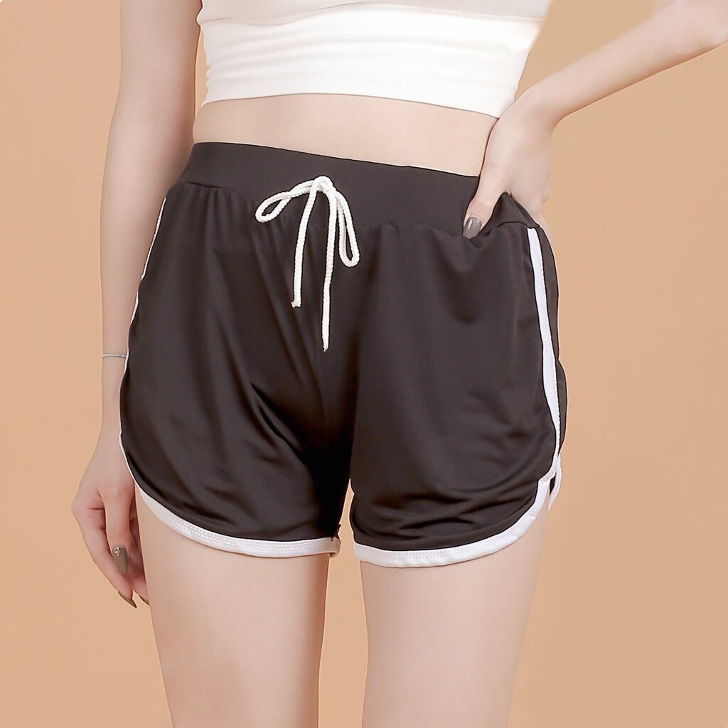 Quần short nữ viền kẻ trắng buộc dây thể thao ulzzang chất thun mềm mát - GENZOO