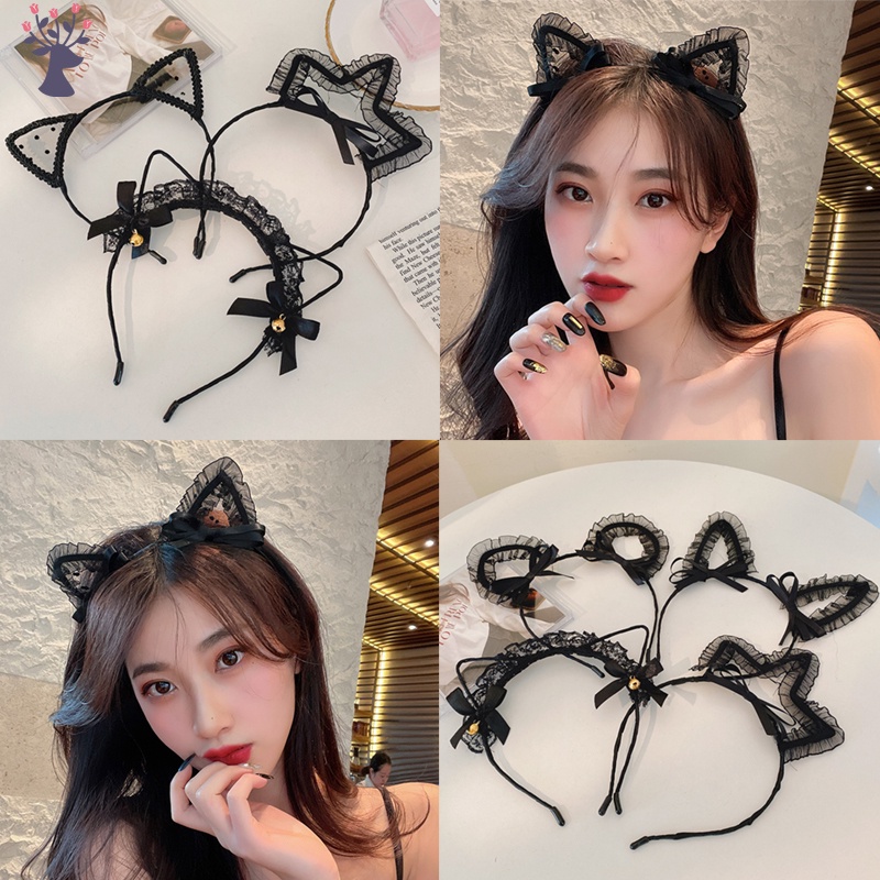 Băng đô cài tóc hình tai mèo màu đen đáng yêu cho nữ