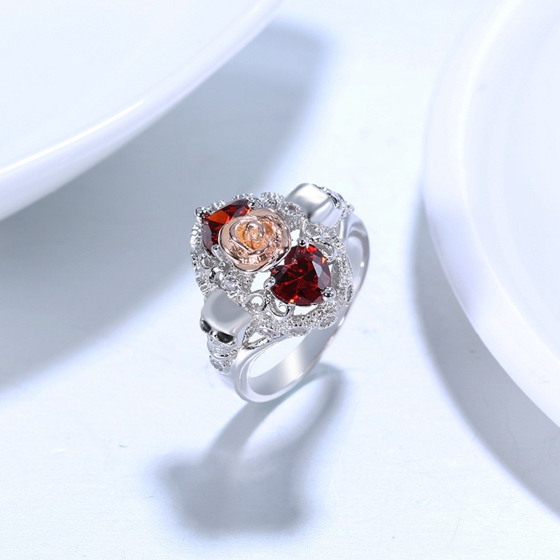 Nhẫn hợp kim hình đầu lâu đính đá ruby thời trang dành cho nữ