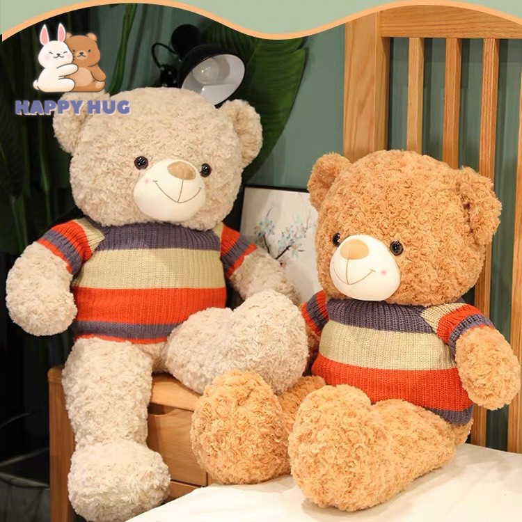 Gấu bông to Teddy SIZE 70CM mặc áo len lông xù siêu mềm mịn, thú nhồi bông ôm nằm - Happy Hug