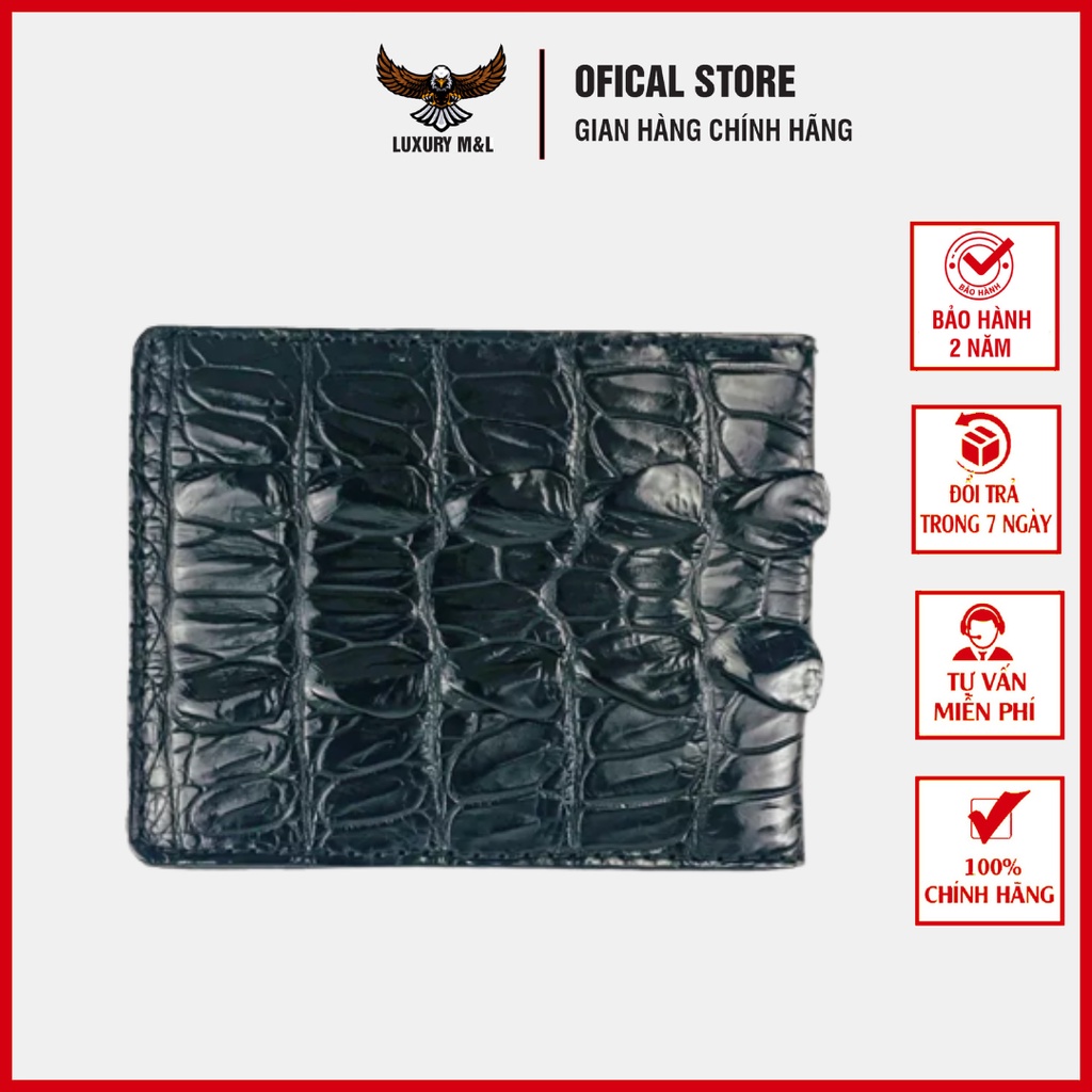 Ví Bóp Ngang Da Cá Sấ.u Thiết Kế Sang Trọng Cao Cấp LUXURY M&L ML03-01D Vân Đuôi – Màu Đen