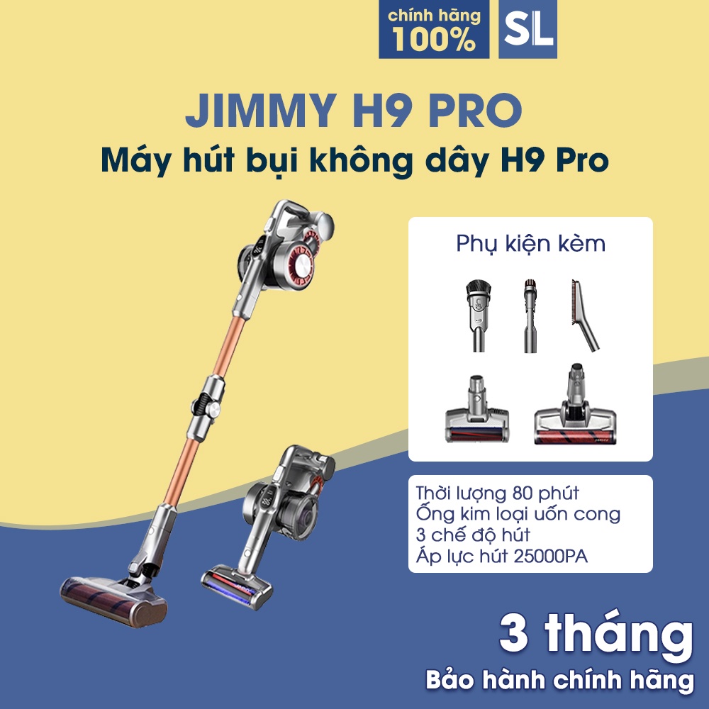 Máy hút bụi không dây Jimmy H9 Pro Ổng kim loại có thể uốn cong Thời gian làm việc 80 phút Màn hình LED thông minh