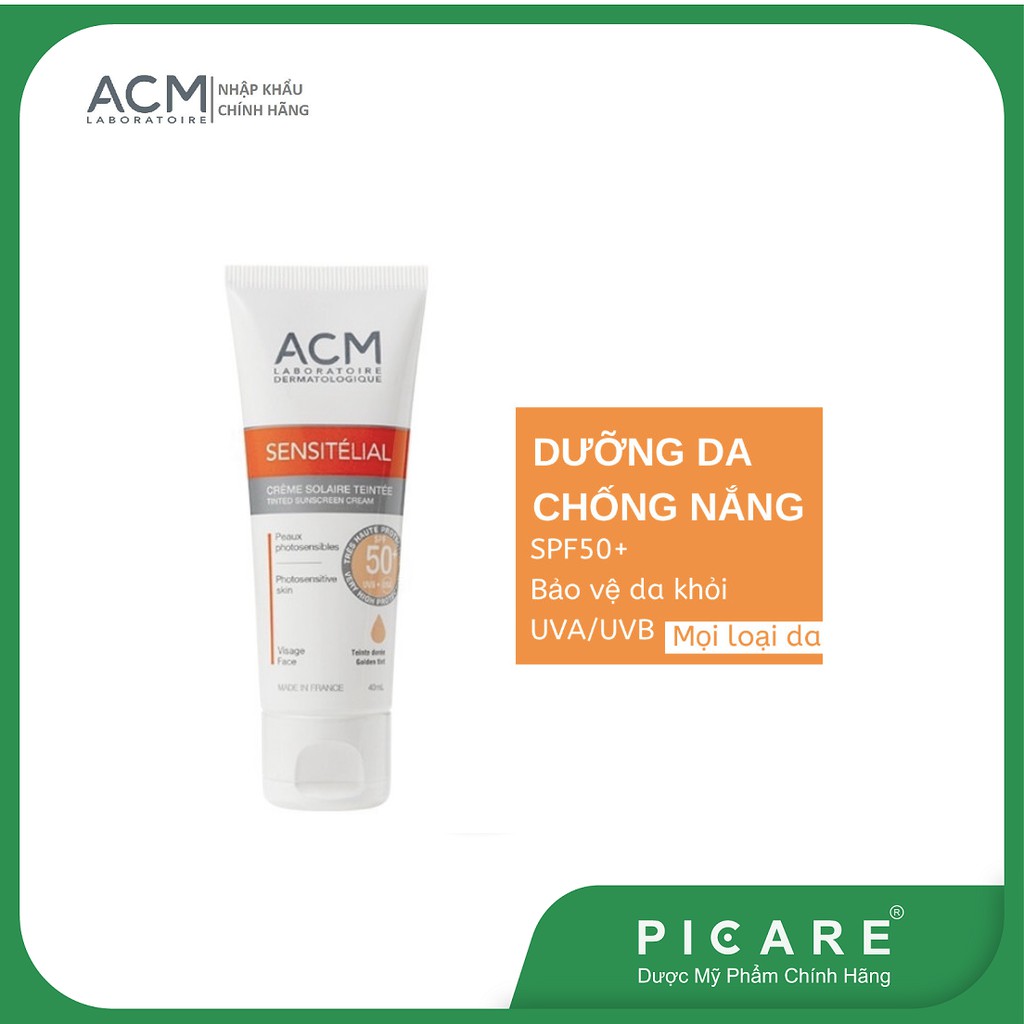 Kem chống nắng che khuyết điểm cho mọi loại da ACM Sensitelial Tinted Mineral Sunscreen Cream SPF50+ 40ml ( Có màu )