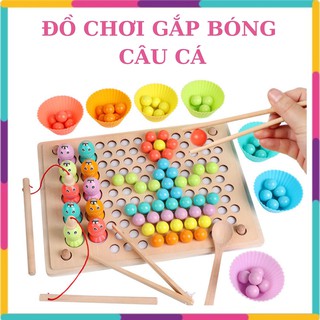 ♥FREESHIP♥ Đồ Chơi Gắp Bóng Bằng Gỗ Kèm Câu Cá Cho Trẻ Em [Tặng kèm Sticker hoạt hình]