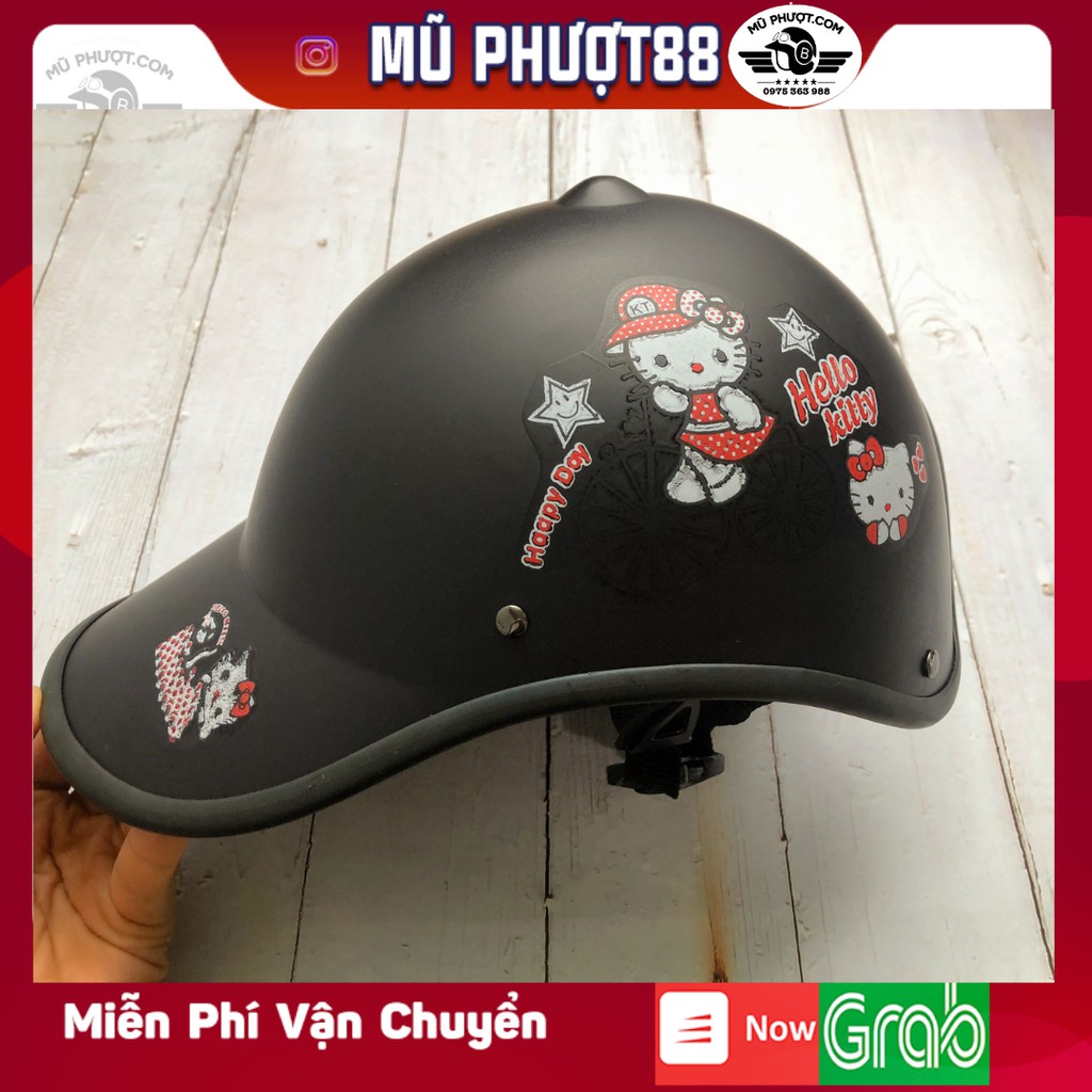 Mũ bảo hiểm thời trang nữ màu sữa kitty, loại tốt - Mũ bảo hiểm lưỡi trai 4 mùa nhẹ mát