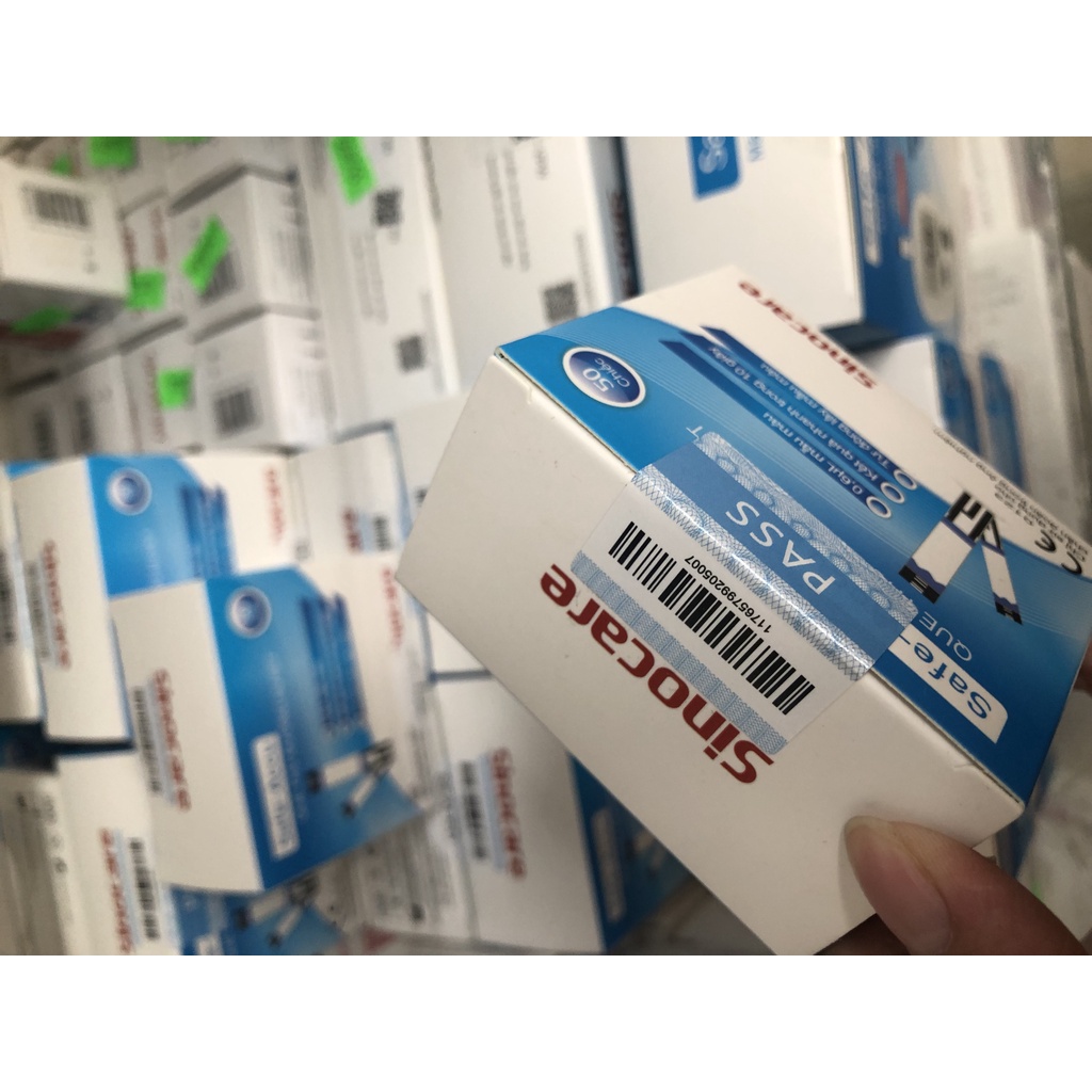 Hộp 50 que thử đường huyết SINOCARE Safe-Accu,Que TEST Thử Đường Huyết +kim lấy chích máu đường huyết Safe Accu SINOCARE