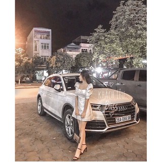 Váy gấm cổ U rúm tay