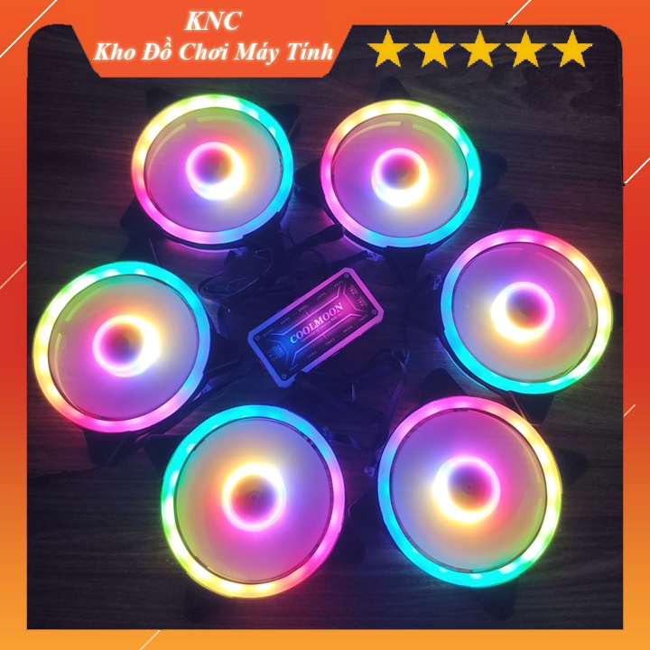 Quạt Tản Nhiệt V4 Sáng Tâm Và Viền Quạt 12cm Fan Led RGB Bộ 6 Quạt Đồng Bộ Hub Coolmoon ARGB Music