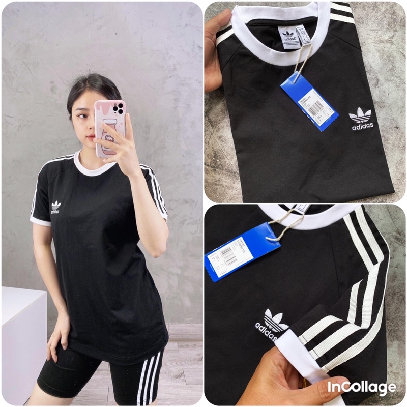 Áo Phông adidas phối 3 sọc logo thêu ngực Tee cambodia