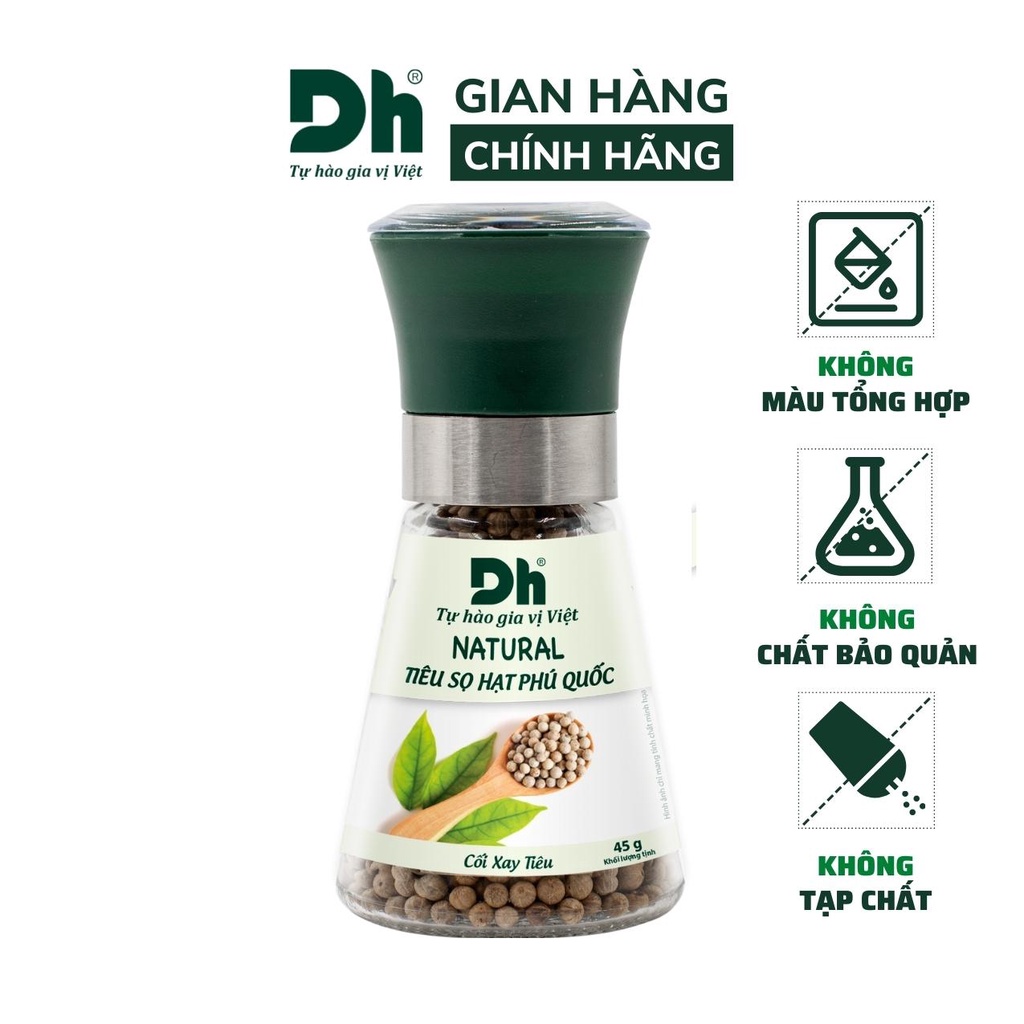 Tiêu sọ hạt Phú Quốc Natural DH Foods chế biến món ăn dạng cối xay 45gr - DHGVT50