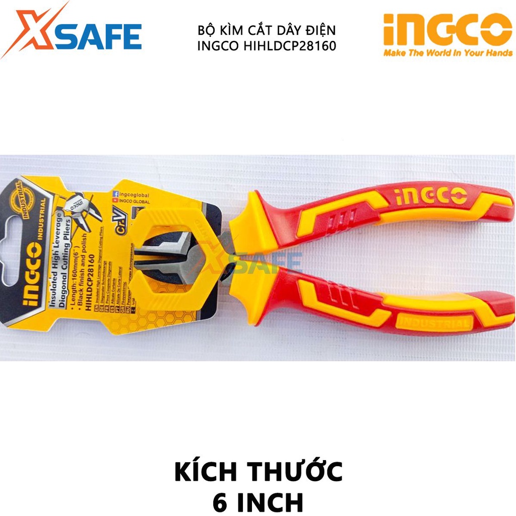 Kìm cắt cách điện INGCO HIHLDCP28160 | kìm cách điện Chiều dài kìm 6&quot; (160mm) Tay cầm cách điện lên đến 1000V cắt
